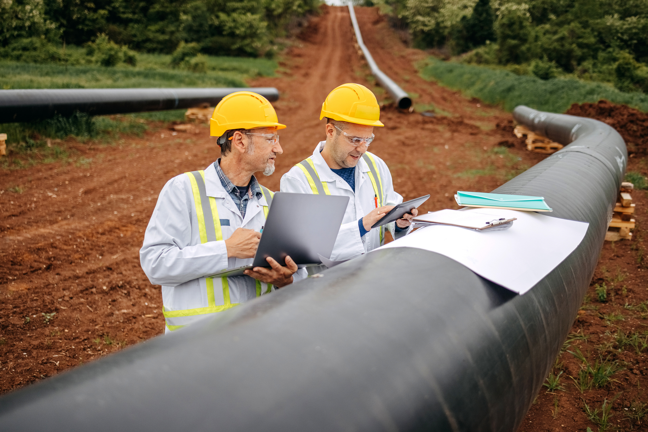 Engineers checking construction site of Pipeline